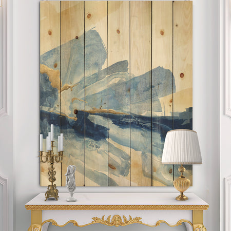 Metallic Gold Indigo I - Modern Glam Print on Natural Pine Wood