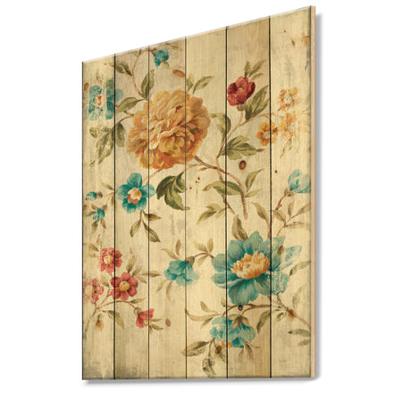 Golden Flowers - Cabin & Lodge Print on Natural Pine Wood