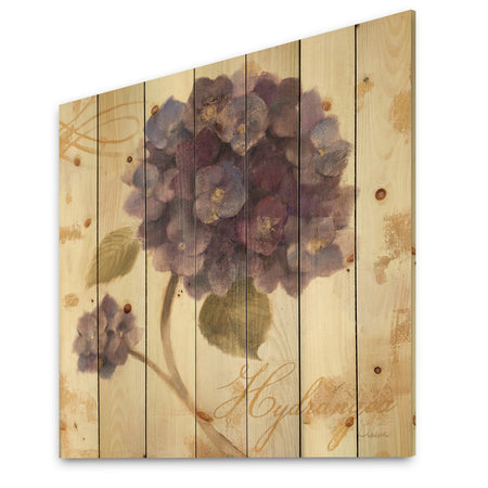 Abundant Hydrangea Flower II - Floral Cottage Print on Natural Pine Wood