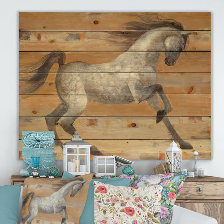southwest Beige Horse - Modern Farmhouse Print on Natural Pine Wood