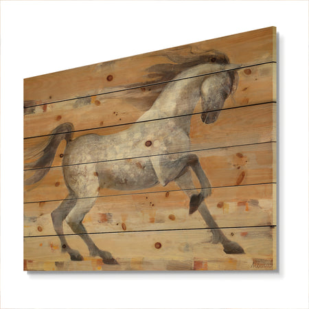 southwest Beige Horse - Modern Farmhouse Print on Natural Pine Wood