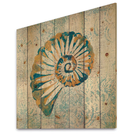 Spiral Shell - Nautical & Coastal Print on Natural Pine Wood