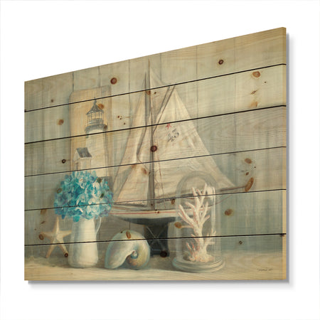 Summer Nautical House - Nautical & Coastal Print on Natural Pine Wood