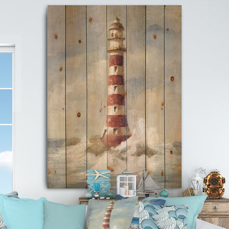 Ocean Lighthouse - Nautical & Coastal Print on Natural Pine Wood
