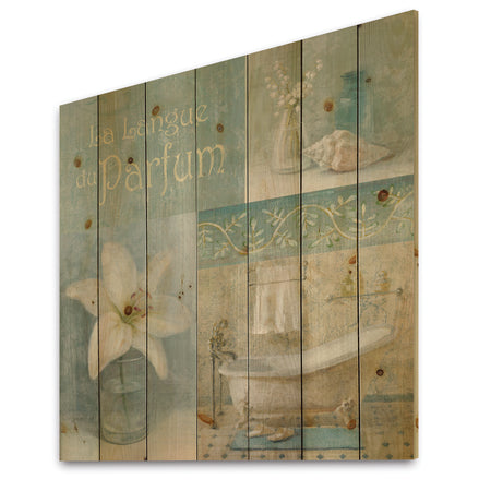 Bathroom Lily Parfum Bath Story - Traditional Print on Natural Pine Wood