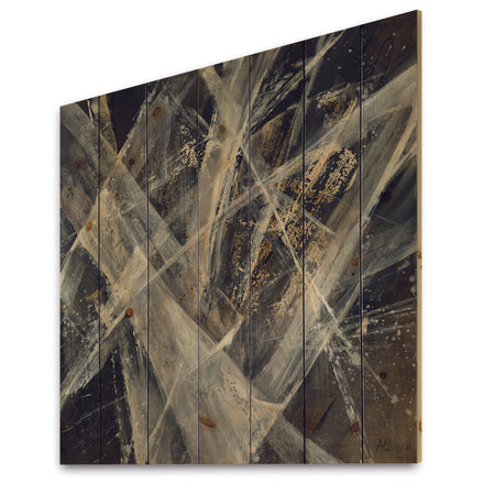 Abstract Glacial Black and White Painting - Mid-Century Modern Print on Natural Pine Wood