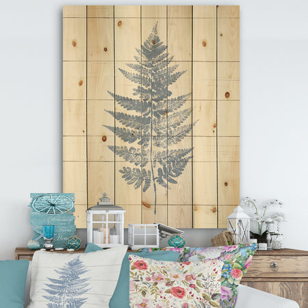 Blue Fern Print on wood I - Cabin & Lodge Print on Natural Pine Wood