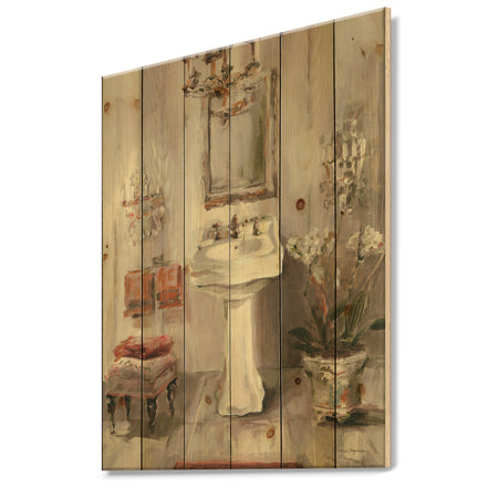 French Bath La baignoire I - Traditional Bathroom Print on Natural Pine Wood