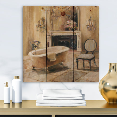 French Bath I - Traditional Bathroom Print on Natural Pine Wood