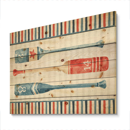 Watercolor Nautical paddles - Nautical & Coastal Print on Natural Pine Wood