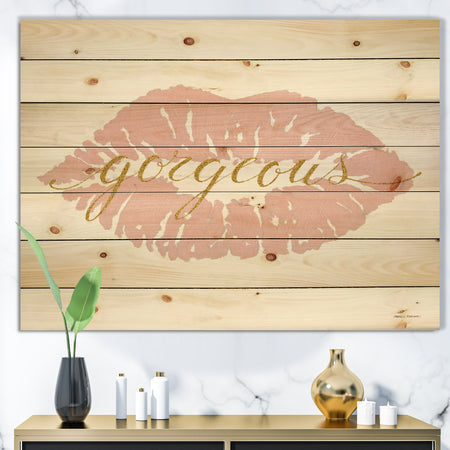 fashion Glam Lips on Gold II - Posh & Luxe Print on Natural Pine Wood