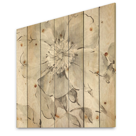 Porch & Den Indigold Grey Peonies II - Print on Natural Pine Wood