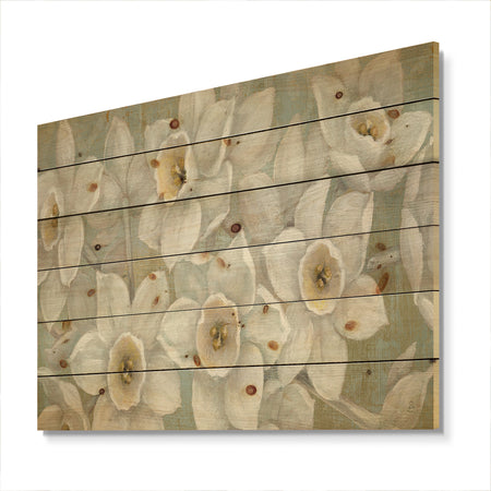 Pure Pastel White flowers - Farmhouse Print on Natural Pine Wood