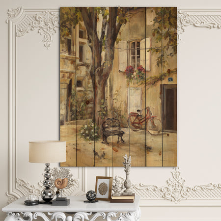 Provence French Village I - French Country Print on Natural Pine Wood