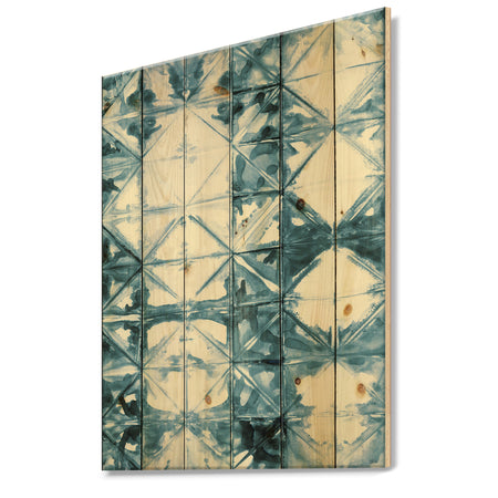 Indigo watercolor geometrical I - Contemporary Print on Natural Pine Wood