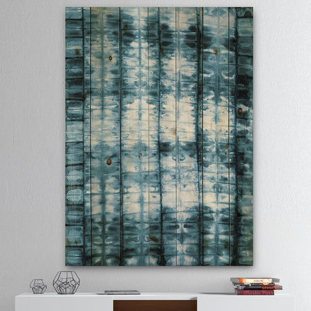 Indigo watercolor geometrical IV - Contemporary Print on Natural Pine Wood