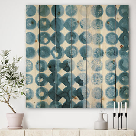 Indigo watercolor geometrical VII - Contemporary Print on Natural Pine Wood