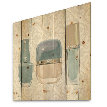 Glam cosmetics Blue accessories - Posh & Luxe Print on Natural Pine Wood