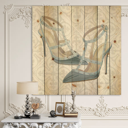 Glam cosmetics Blue Shoes - Posh & Luxe Print on Natural Pine Wood