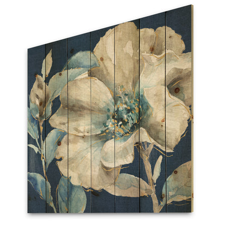 Indigold Watercolor Flower I - Farmhouse Print on Natural Pine Wood