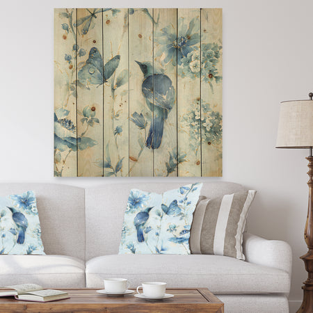 Indigold Watercolor Flower III - Farmhouse Print on Natural Pine Wood