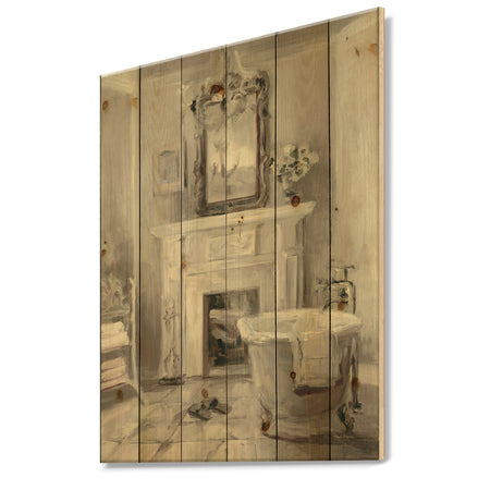 French Bathroom Vintage I - Traditional Bathroom Print on Natural Pine Wood