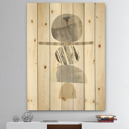Geometric Balance Neutral I - Shabby Chic Print on Natural Pine Wood