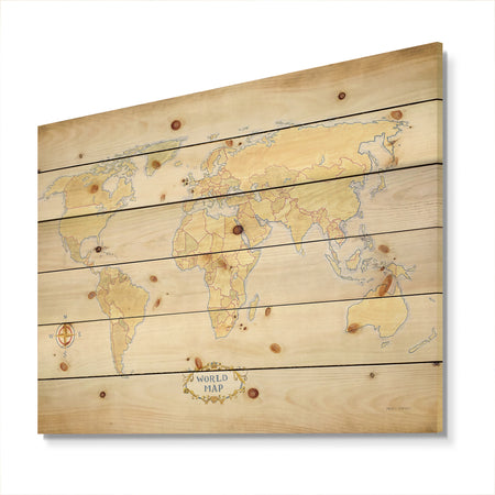 World Trekker I Crop - Map Print on Natural Pine Wood