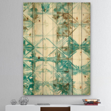 Turquoise Watercolor geometrical IV - Modern & Transitional Print on Natural Pine Wood