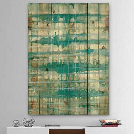 Turquoise Watercolor geometrical VIII - Modern & Transitional Print on Natural Pine Wood