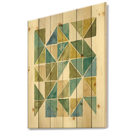 geometric Green Triangle I - Modern & Transitional Print on Natural Pine Wood
