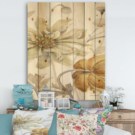 Fields of Gold Watercolor Flower I - Cabin & Lodge Print on Natural Pine Wood