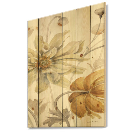 Fields of Gold Watercolor Flower I - Cabin & Lodge Print on Natural Pine Wood