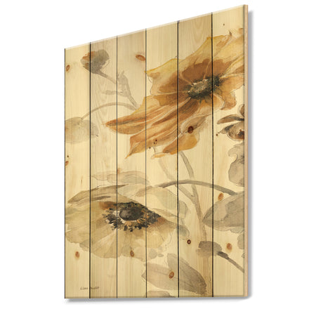 Fields of Gold Watercolor Flower II - Cabin & Lodge Print on Natural Pine Wood