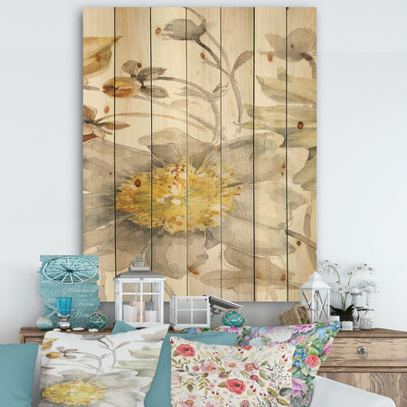 Fields of Gold Watercolor Flower III - Cabin & Lodge Print on Natural Pine Wood