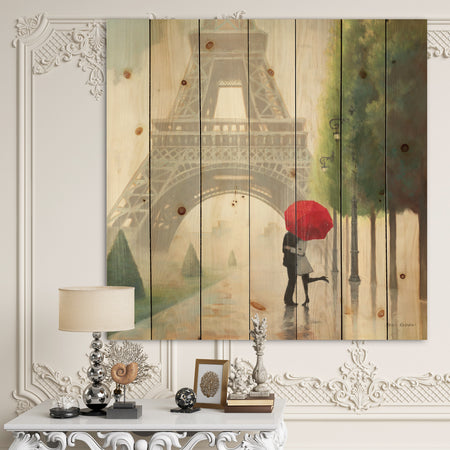 Paris Romance Couples - Romantic French Country Print on Natural Pine Wood