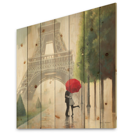 Paris Romance Couples - Romantic French Country Print on Natural Pine Wood