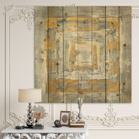 Gold Glam on Grey Tapestry I - Transitional Print on Natural Pine Wood