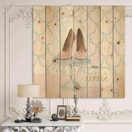 Fashion and Glam Shoes I - Posh & Luxe Print on Natural Pine Wood