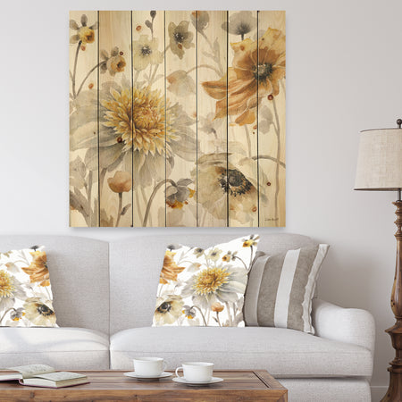 Fields of Gold Watercolor Flower VI - Traditional Print on Natural Pine Wood