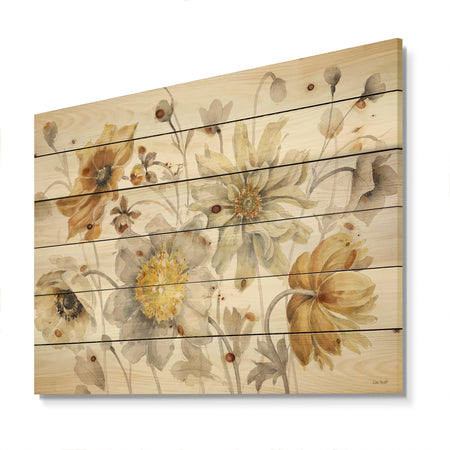Fields of Gold Watercolor Flower VII - Traditional Print on Natural Pine Wood