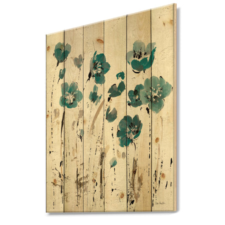 Fields of Turquoise Watercolor Flower II - Traditional Print on Natural Pine Wood