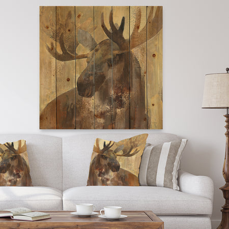 Into the Wild Gold Moose - Farmhouse Print on Natural Pine Wood