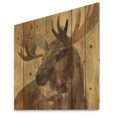 Into the Wild Gold Moose - Farmhouse Print on Natural Pine Wood