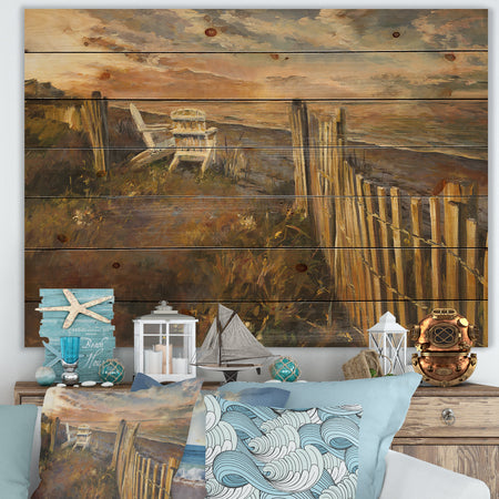 Dunes Sunset - Nautical & Coastal Print on Natural Pine Wood