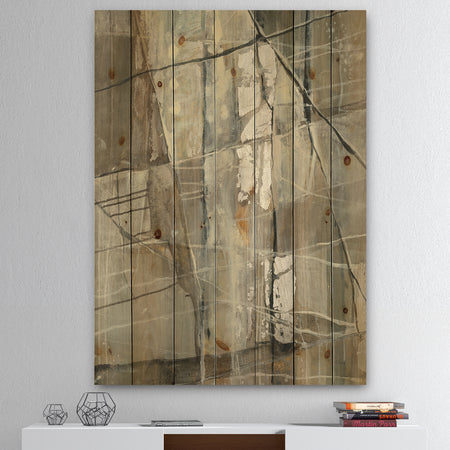 Grey Silver Geometric Composition - Modern Print on Natural Pine Wood