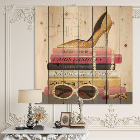 Paris Style II Gold and Black Tres Chic - Posh & Luxe Print on Natural Pine Wood