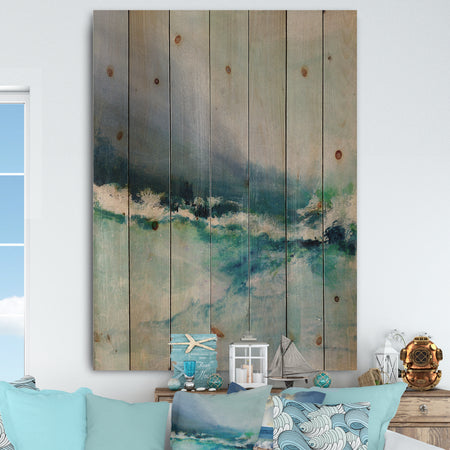 Indigo Abstract Watercolor Blue - Nautical & Coastal Print on Natural Pine Wood