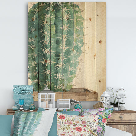 Mixed Green Element I - Cottage Print on Natural Pine Wood