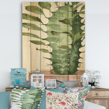 Mixed Green Element II - Cottage Print on Natural Pine Wood